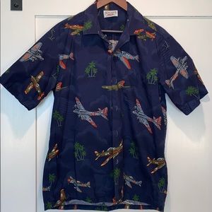 Pacific Hawaiian shirt navy with vintage airplanes